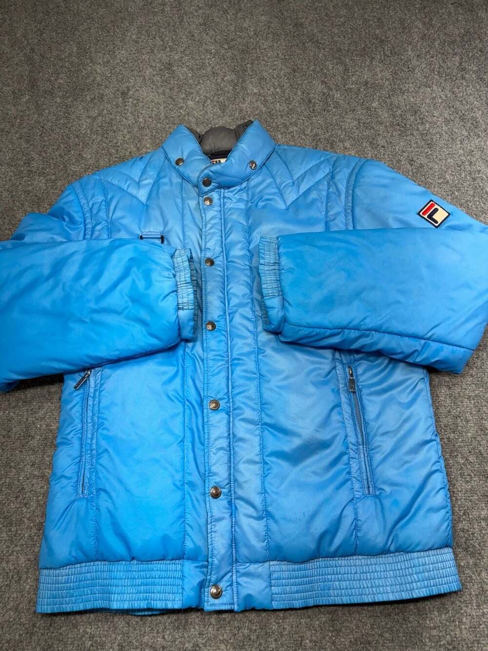 Vintage Fila Puffer Ski Jacket Coat SZ-42-Large Satin Blue Made In Italy 80-90s